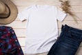 Men T-shirt mockup with cowboy hat Royalty Free Stock Photo